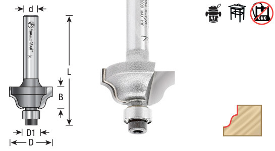 Amana Tool MRD0304 – Miniatur Fräser Mit Kugellager, Roman Ogee Profil, 25/32 Zoll Durchmesser