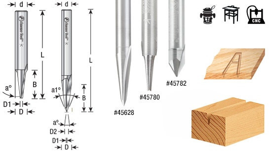 V-Groove Engraving Bit 90° - Amana Tool 45637, 3/8