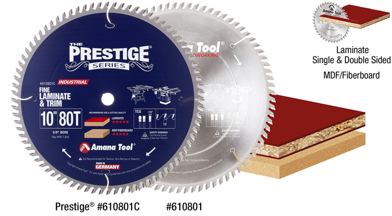 Amana Tool 610801C Electro-Blue Carbide Tipped Fine Cut-Off and Crosscut 10 inch D x 80T TCG, 10 Deg