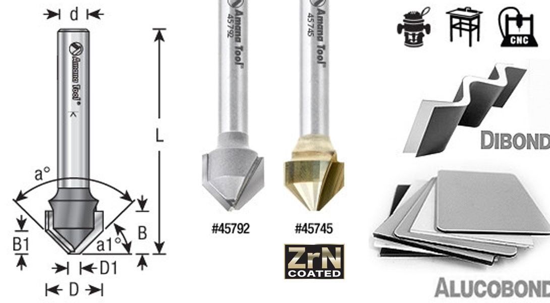 ACM V-Groove Router Bit - Amana Tool RC-45714, 90 Deg Folding