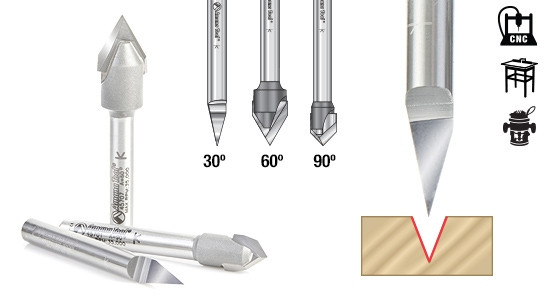 Fraise De Gravure V-groove 15° - 3 Tranchants Queue 1/4" - Neuf Zaplyte