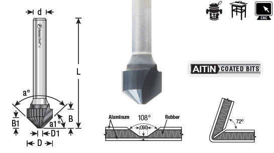 V-Groove Router Bit for SCM - Amana Tool 45749, AlTiN Coated