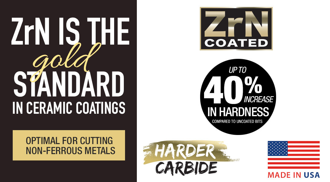 51852-Z Solid Carbide CNC Spiral 'O' Flute, Aluminum Cutting 1/8 Dia X 1 2 X 1 4 Shank Up Cut Zrn Coated Router Bit