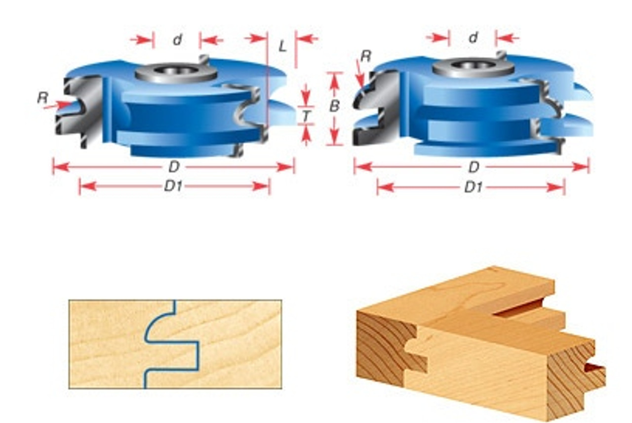 Amana Tool SC441 2-PC Carbide Tipped 3-Wing Eased Edge Stile & Rail 3 D x  3/4 CH x 1/4 R x 1/2 & 3/4 Bore Shaper Cutter Set for 3/4 Material