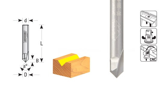 V Groove Router Bit 90 Deg - Timberline 180-08, 1/4 Inch SHK