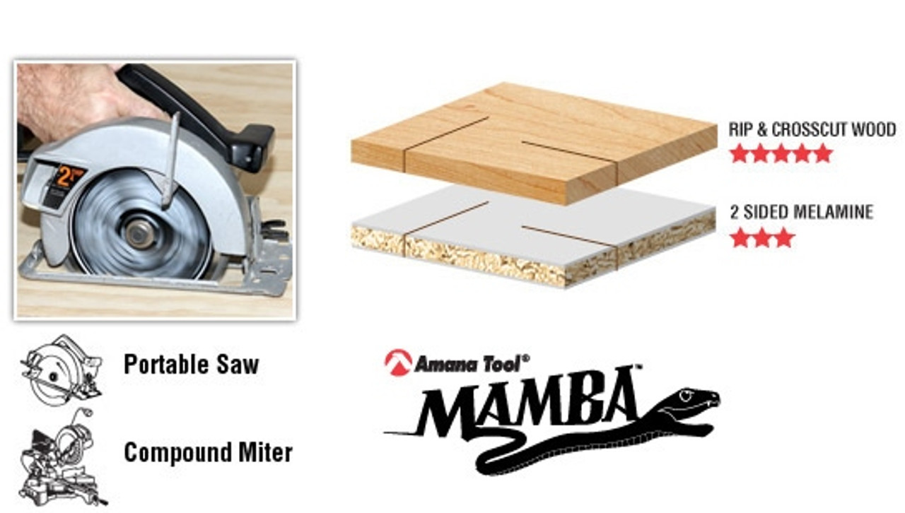 Amana Tool MA8560 Carbide Tipped Thin Kerf Fine Cut Mamba Contractor Series  8-1/2 Inch D x 60T, ATB+F, Deg, 5/8 Bore Circular Saw Blade