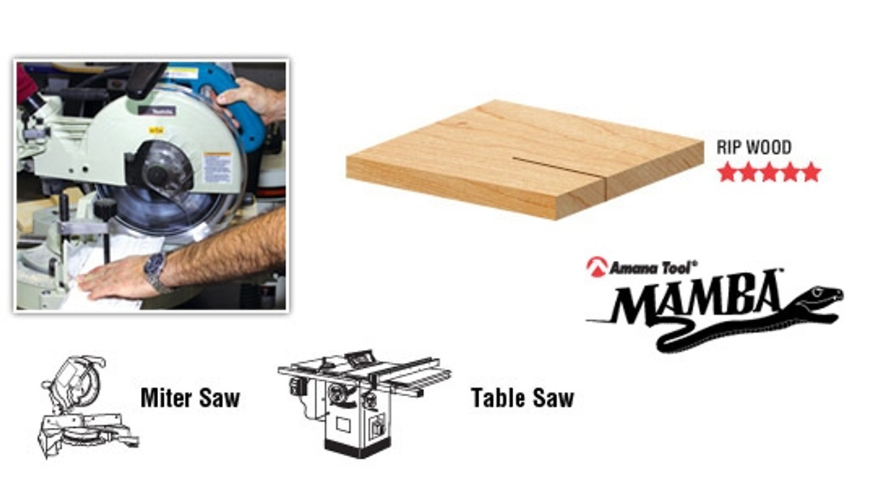 Amana Tool MA10024 Carbide Tipped Thin Kerf Ripping Mamba Contractor Series  10 Inch D x 24T, ATB+F, 20 Deg, 5/8 Bore Circular Saw Blade