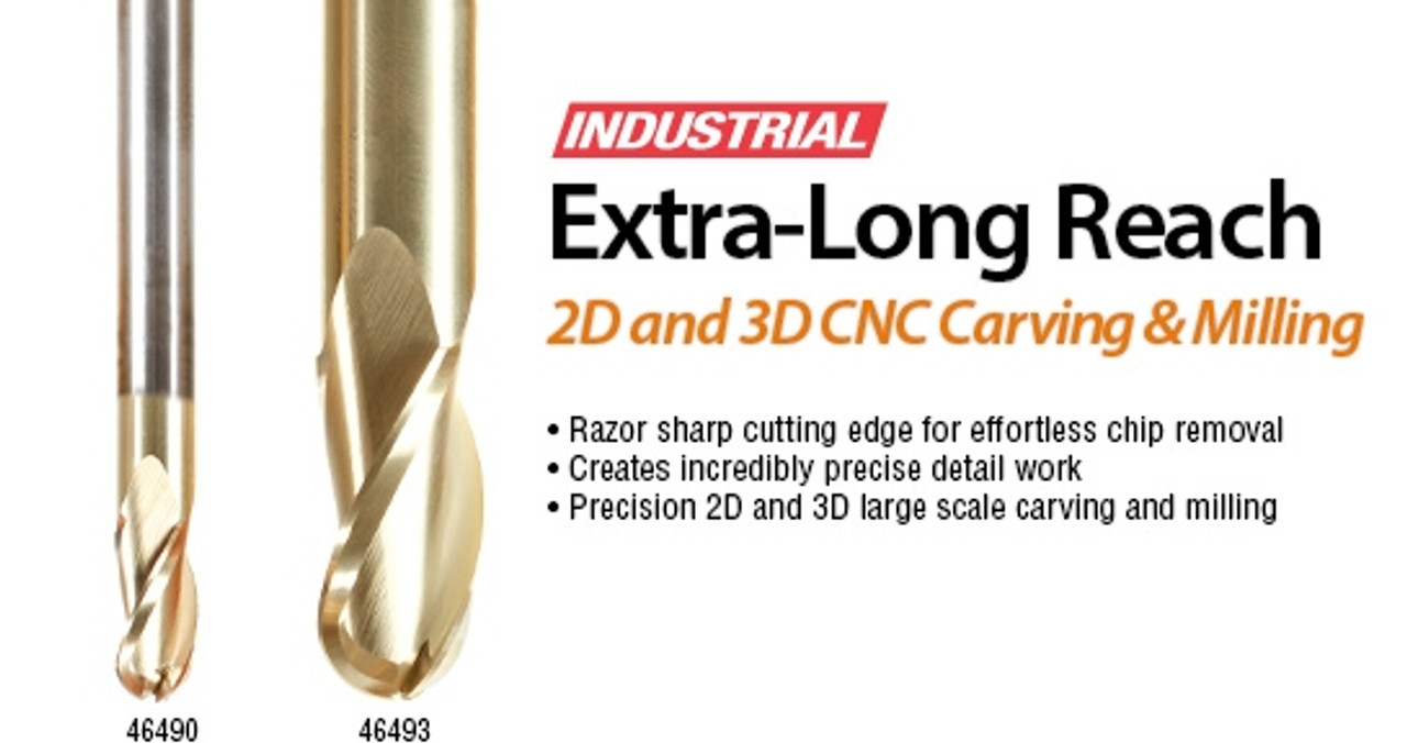 Extra Long CNC Carving Bit, Amana Tool 46490, Tapered Ball Nose