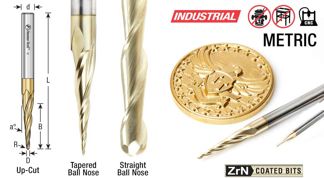 ナンページ CNC Carving Tapered Ball Nose - Amana Tool 46473, 6.2 Deg, ZrN Coated