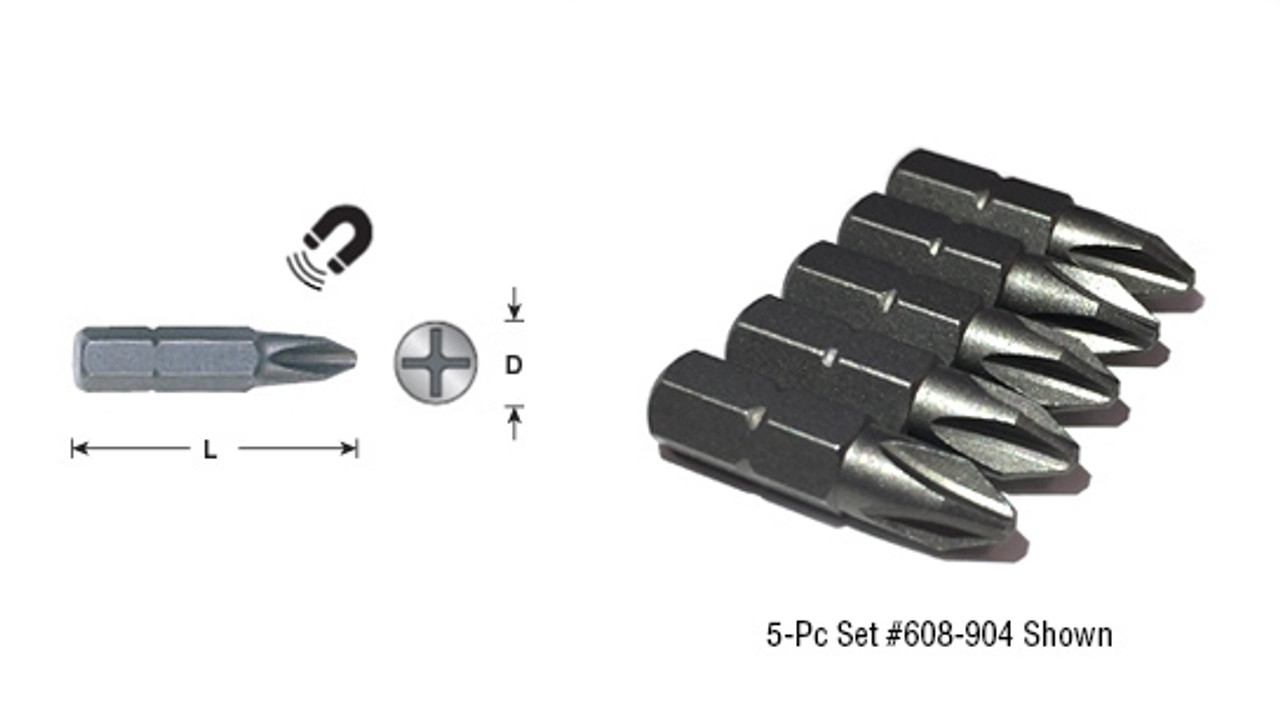 Magnetic Phillips Screw Bit Set - 5pc Quick Release #2D, 1