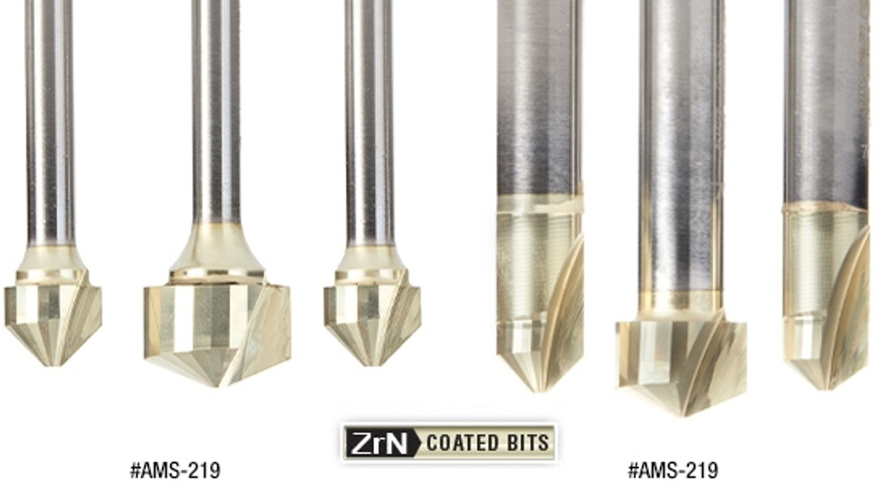 Amana Tool AMS-219 3-Pc Carbide V-Groove 90, 108 and 135 Deg. Folding  Double Edge for Composite Material (TCM, CCM, ACM) Panels, 1/2 Inch SHK ZrN  