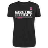 Short Sleeve Breast Cancer Awareness Fashion Fit T-Shirt Black with Pink Ribbon and ToolsToday Logo, for Women - Medium