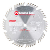 Amana Tool 610504 Hoja de sierra circular con dientes de metal duro para corte longitudinal y transversal de 10 pulgadas D x 50T 4+1, 15 grados, 5/8 de diámetro interior