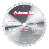 Amana Tool 612960-TS Hoja de sierra circular de metal duro para ingletes de 12 pulgadas de profundidad x 96T ATB, 10 grados, 1 pulgada de diámetro interior