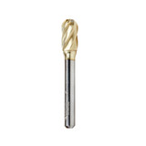 Herramienta Amana BURS-122NF Fresa SC de radio cilíndrico de 3/8 D x 3/4 CH x 1/4 SHK x 2-1/2 pulgadas de largo con recubrimiento ZrN de doble corte