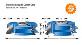 Conjunto de cortadores para Stile & Rail Shaper para materiais de 5/8 a 3/4 de polegada - Conjunto para pisos com ranhura para pregos