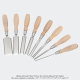 Blue Spruce Toolworks DVTSET8STSSCM Dovetail Set 8 Piece Ss Ferrule, Standard, Curly Maple Handle