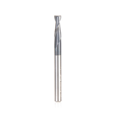 Amana Tool 51674 SC Espiral para acero, acero inoxidable y metales no férricos con recubrimiento de AlTiN de 2 filos x 1/8 D x 3/8 CH x 1/8 SHK x 1-1/2 pulgadas de largo Fresa de corte ascendente / Fresa de 45 grados para chaflán de esquina