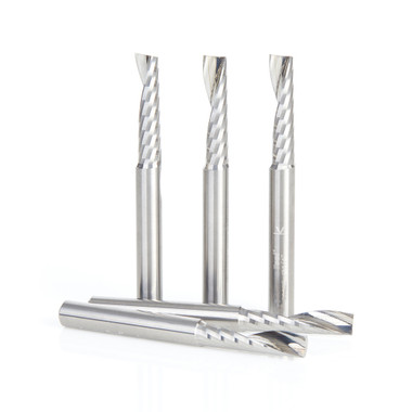 Amana Tool 51405-5, Paquete de 5 Fresas CNC SC Spiral O de un solo filo, corte de plástico 1/4 D x 1 CH x 1/4 SHK x 2-1/2 pulgadas de largo con acabado de espejo