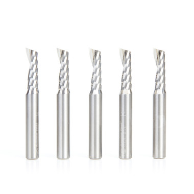 Amana Tool 51404-5, 5-Pack CNC SC Spiral O Flute, Kunststoff schneiden 1/4 D x 3/4 CH x 1/4 SHK x 2 Zoll lang Up-Cut Router Bits mit Mirror Finish