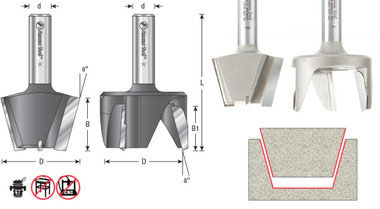 55413 2-Pc Carbide Tipped Solid Surface Tapered Plug Cutter Repair Router Bit Set 1-3/4 Dia x 1-3/16 x 1/2 Inch Shank