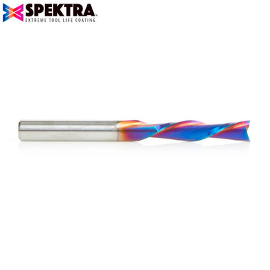 Amana Tool 48220-K SC Spektra Extreme Tool Life Coated Spiral Plunge 6mm Dia x 25mm CH x 6mm SHK 63mm Long Down-Cut Router Bit for Drilling Shelf Pin Holes