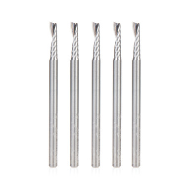 Amana Tool 51410-5, 5er-Pack SC Spiral O Single Flute, Kunststoffschneiden 1/8 D x 1/2 CH x 1/8 SHK x 2 Inch lang Up-Cut CNC Router Bits mit Mirror Finish