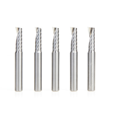 Amana Tool 51377-5, 5-Pack CNC SC Spiral O Single Flute, Corte de Aluminio 1/4 D x 3/4 CH x 1/4 SHK x 2 Pulgadas de Largo Up-Cut Router Bit con Acabado de Espejo