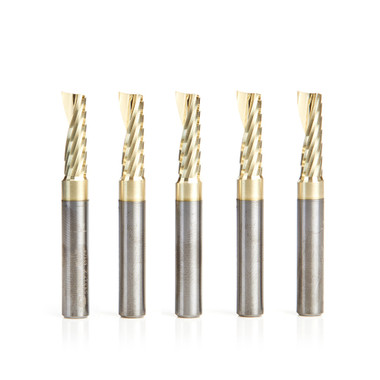 Amana Tool 51377-Z-5, 5-Pack CNC SC Spiral O Single Flute, Aluminum Cutting 1/4 D x 3/4 CH x 1/4 SHK x 2 Inch Long Up-Cut ZrN Coated Router Bits with Mirror Finish