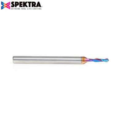 Amana Tool 46385-K SC Spektra Extreme Herramienta recubierta de doble filo de corte ascendente con punta de bola en espiral 1/16 R x 1/8 D x 1/2 CH x 1/4 SHK x 3 pulgadas de largo Fresa para fresadora