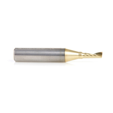 Amana Tool 57346-Z SC Spiral O Single Flute, Improved Surface Finish Aluminum Cutting 1/8 D x 5/16 CH x 1/4 SHK x 1-1/2 Inch Long Up-Cut ZrN Coated Router Bit with Mirror Finish