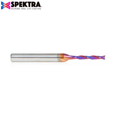 Amana Tool 48116-K SC Spektra Fresa espiral con recubrimiento de larga duración 3mm Dia x 20mm CH x 6mm SHK 63mm Fresa de corte ascendente largo