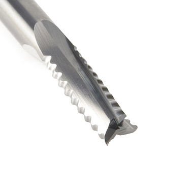 Herramienta Amana 59420 Rompevirutas de carburo sólido en espiral de 3 canales de 3/8 de diámetro x 1 de altura de corte x 3/8 de vástago x 3 pulgadas de largo de corte ascendente para fresadora