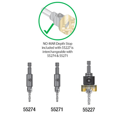 Amana Tool AMS-627 3-Pc Carbide Tipped Countersink with Adjustable Depth Stop and No-Thrust, No Marring Ball Bearing, with Replacement Countersinks, Quick Release Shank Set