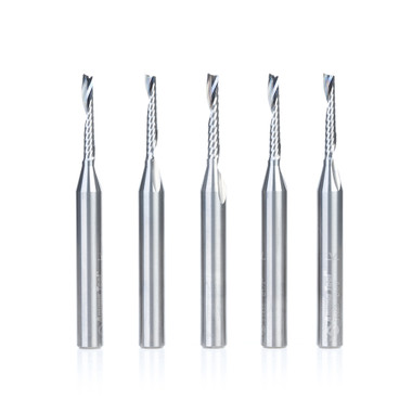Amana Tool 51486-5, Paquete de 5 SC Spiral O Single Flute, Corte de Aluminio 1/8 D x 3/4 CH x 1/4 SHK x 2-1/2 Pulgadas de Largo para Fresar con Acabado Espejo