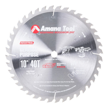 Amana Tool TB10400 Carbide Tipped Thin Kerf General Purpose 10 Inch D x 40T ATB, 15 Deg, 5/8 Bore, Circular Saw Blade