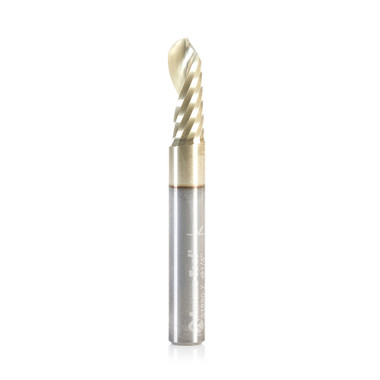 Amana Tool 51880-Z CNC SC Spiral O Single Flute Ball Nose, Aluminum Cutting 1/8 R x 1/4 D x 1/4 SHK x 2 Inch Long Up-Cut ZrN Coated Router Bit with Mirror Finish