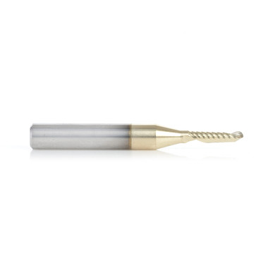 Amana Tool 51876-Z CNC SC Spiral O Single Flute Ball Nose, Aluminum Cutting 1/16 R x 1/8 D x 1/4 SHK x 2 Inch Long Up-Cut ZrN Coated Router Bit with Mirror Finish