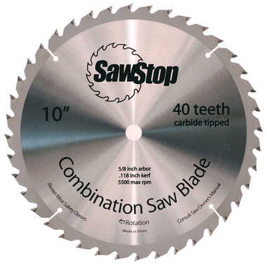 SawStop CNS-07-148 Combination 10 Inch D x 40T, 15 Deg, 5/8 Bore, Table Saw Blade
