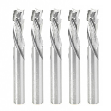 Amana Tool 46010-5, Paquete de 5 Fresas CNC de metal duro de compresión en espiral de 3 filos x 3/8 D x 1-1/8 CH x 3/8 SHK x 3 pulgadas de longitud