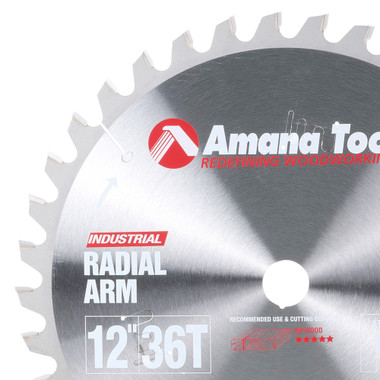 Amana Tool RA1236 Carbide Tipped Radial Arm 12 Inch D x 36T ATB, 0 Deg, 1 Inch Bore Circular Saw Blade