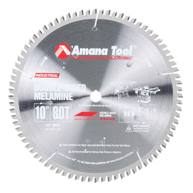 Amana Tool MSB1080 Hoja de sierra circular de metal duro con doble cara de melamina de 10 pulgadas de profundidad x 80T H-ATB, -2 grados, 5/8 de diámetro interior
