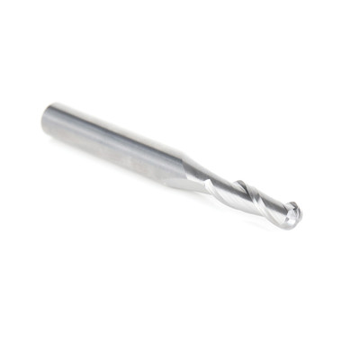 Amana Tool 46450 Fraise à surfacer en carbure monobloc à denture hélicoïdale 3/32 R x 3/16 D x 3/4 CH x 1/4 SHK x 2-1/2 Inch Long x 2 Flute avec finition miroir.