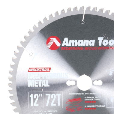Amana Tool 512721-30 Lame de scie circulaire pour aluminium et métaux non ferreux à pointe carbure 12 pouces D x 72T TCG, -6 Deg, 30MM Bore, Circular Saw Blade