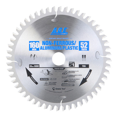 AGE Series MD160-525TB For Festool Track Saw Machine Carbide Tipped Thin Kerf Aluminum / Plastic Saw Blade 160mm D x 52T TCG, -5 Deg, 20mm Bore