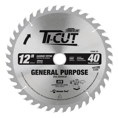 Timberline 12040-30 Carbide Tipped General Purpose 12 Inch D x 40T ATB, 30MM Bore, Circular saw Blade