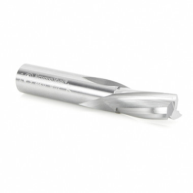 Amana Tool 46432 Fresa de carburo sólido de corte descendente de 3 hélices, espiral lenta 1/2 D x 1 CH x 1/2 SHK x 3 pulgadas de largo