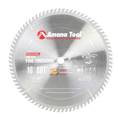 Amana Tool 610800-TS Carbide Tipped Thin Kerf Miter 10 Inch D x 80T ATB, 10 Deg, 5/8 Bore, Circular Saw Blade