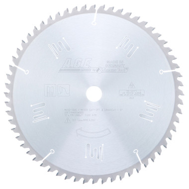 AGE Series MD12-606TB Carbide Tipped Thin Kerf Finishing Cut-Off and Crosscut 12 Inch D x 60T ATB, 0 Deg, 1 Inch Bore, Circular Saw Blade