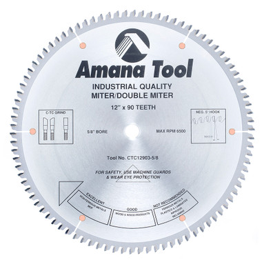 Amana Tool CTC12903-5/8 Carbide Tipped Miter California TC Grind 12 Inch D x 90T C-TCG, -5 Deg, 5/8 Bore, Circular Saw Blade